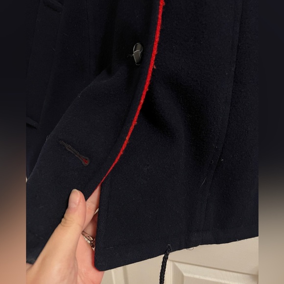 Vintage Mackintosh Vestcoat Size 8 Navy/Red 100% Wool Hood Drawstring Hem - Picture 13 of 15